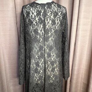 Betsey Boo! 3X Gray Long Sleeve Open Waterfall Front Sheer Lace Cardigan Duster